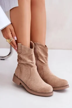 Ocieplane Botki Damskie Z Marszczeniem I Zdobieniem Beżowe Etteara