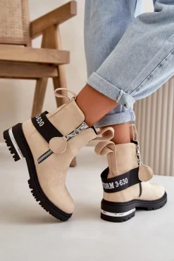 Ocieplane Botki Damskie Z Suwakiem Beżowe Calvaro