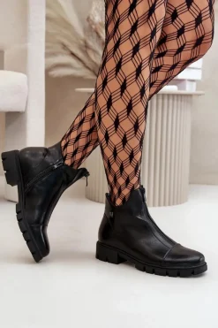 Ocieplane Botki Damskie Z Eko Skóry Czarne Verietta