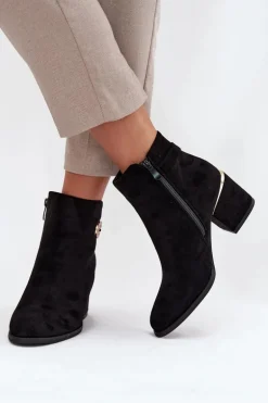 Ocieplane Botki Damskie Ze Złotymi Detalami Na Słupku Czarne Dorisse