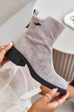 Ocieplane Botki Damskie Z Naturalnego Zamszu Na Zamek Szare Vinceza 66696