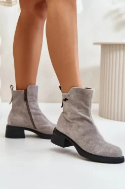 Ocieplane Botki Damskie Z Naturalnego Zamszu Na Zamek Szare Vinceza 66696