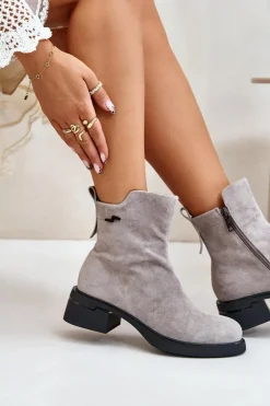 Ocieplane Botki Damskie Z Naturalnego Zamszu Na Zamek Szare Vinceza 66696