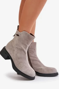 Ocieplane Botki Damskie Z Naturalnego Zamszu Na Zamek Szare Vinceza 66696