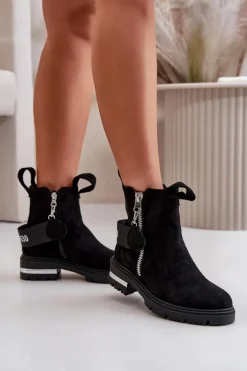 Ocieplane Botki Damskie Z Suwakiem Czarne Calvaro