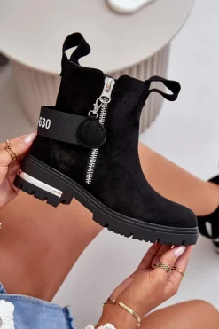 Ocieplane Botki Damskie Z Suwakiem Czarne Calvaro