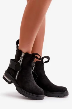 Ocieplane Botki Damskie Z Suwakiem Czarne Calvaro