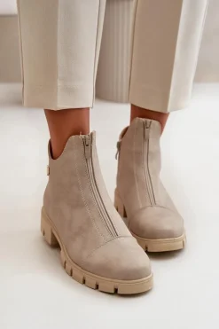 Ocieplane Botki Damskie Z Przetarciami Eko Skórzane Złote Verietta