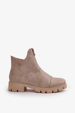 Ocieplane Botki Damskie Z Przetarciami Eko Skórzane Złote Verietta