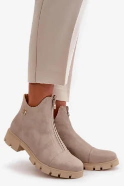 Ocieplane Botki Damskie Z Przetarciami Eko Skórzane Złote Verietta