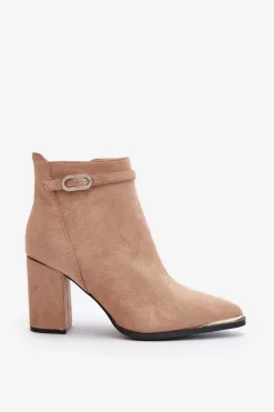 Ocieplane Botki Damskie Z Noskami W Szpic Na Słupku Beżowe Laoreina