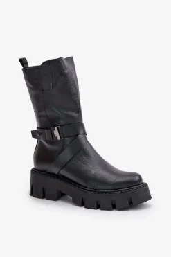 Ocieplane Botki Damskie Ze Skóry Naturalnej Laura Messi 2859 Czarne