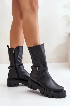 Ocieplane Botki Damskie Ze Skóry Naturalnej Laura Messi 2859 Czarne