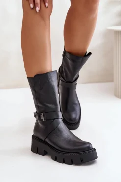 Ocieplane Botki Damskie Ze Skóry Naturalnej Laura Messi 2859 Czarne