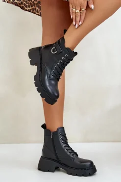 Ocieplane Botki Damskie Ze Skóry Naturalnej Vinceza 41460 Czarne