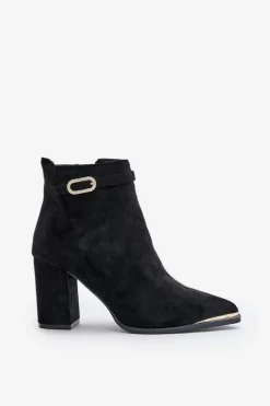 Ocieplane Botki Damskie Z Noskami W Szpic Na Słupku Czarne Laoreina