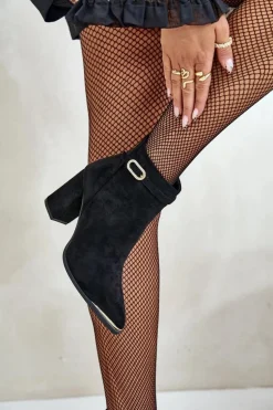 Ocieplane Botki Damskie Z Noskami W Szpic Na Słupku Czarne Laoreina