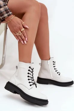 Ocieplane Botki Damskie Z Naturalnej Skóry Sergio Leone BT25248-S Białe