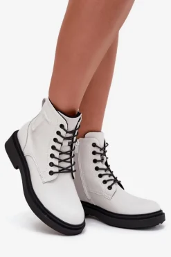Ocieplane Botki Damskie Z Naturalnej Skóry Sergio Leone BT25248-S Białe