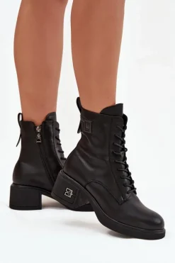 Ocieplane Botki Damskie Z Naturalnej Skóry Na Klocku Vinceza 66819 Czarne