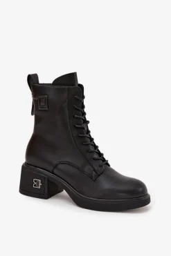 Ocieplane Botki Damskie Z Naturalnej Skóry Na Klocku Vinceza 66819 Czarne