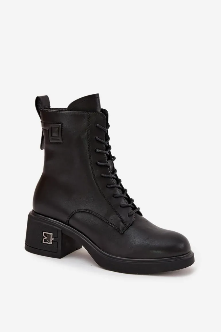 Ocieplane Botki Damskie Z Naturalnej Skóry Na Klocku Vinceza 66819 Czarne