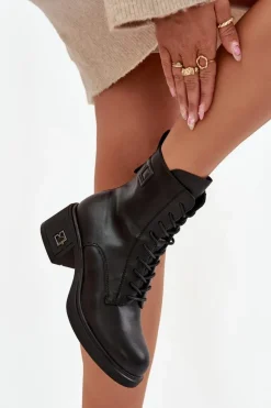 Ocieplane Botki Damskie Z Naturalnej Skóry Na Klocku Vinceza 66819 Czarne