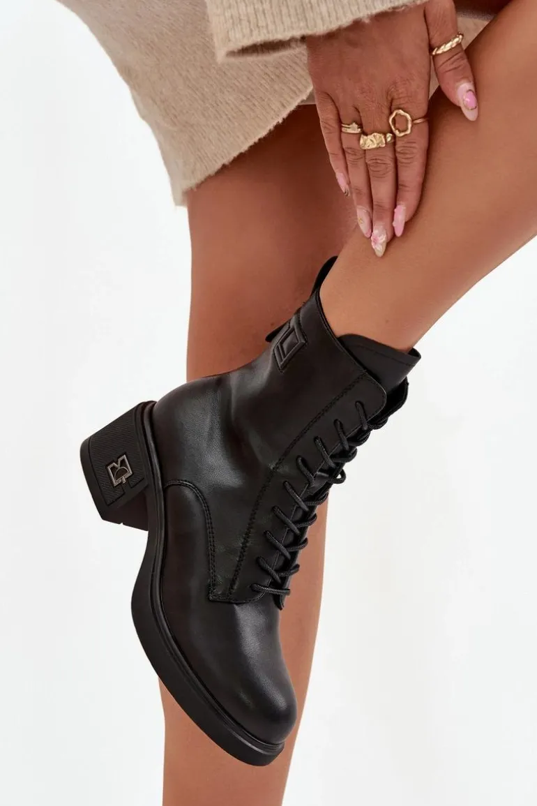 Ocieplane Botki Damskie Z Naturalnej Skóry Na Klocku Vinceza 66819 Czarne