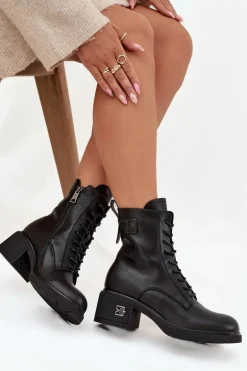 Ocieplane Botki Damskie Z Naturalnej Skóry Na Klocku Vinceza 66819 Czarne