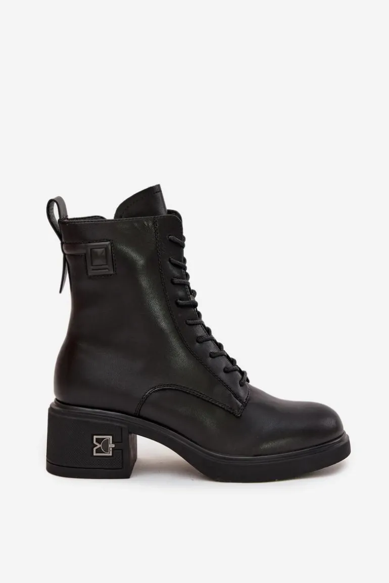 Ocieplane Botki Damskie Z Naturalnej Skóry Na Klocku Vinceza 66819 Czarne