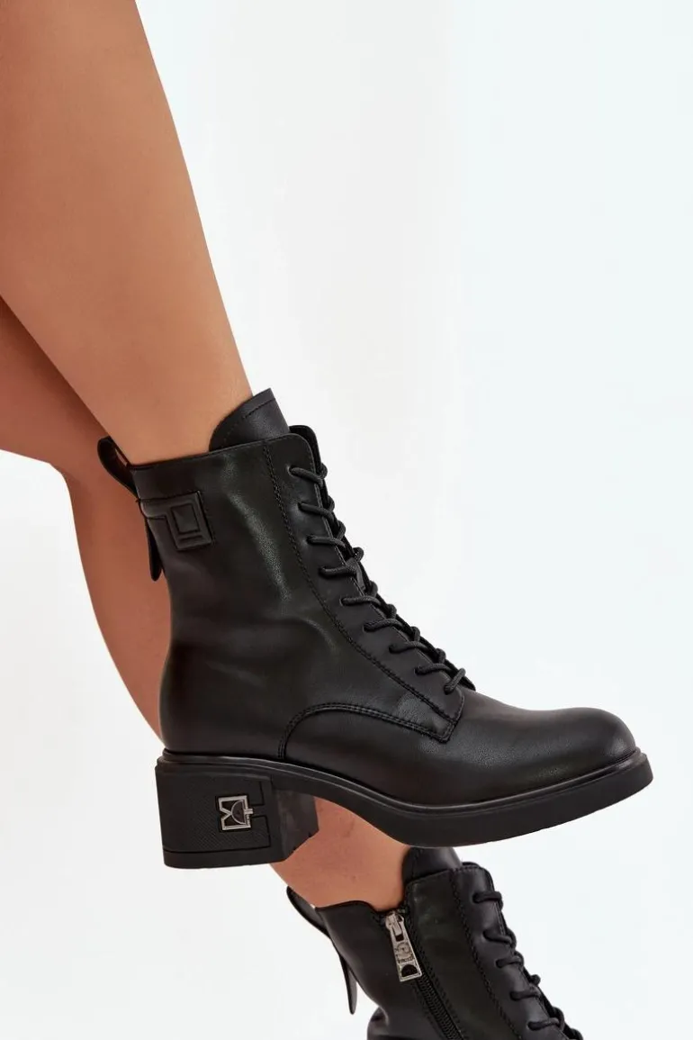 Ocieplane Botki Damskie Z Naturalnej Skóry Na Klocku Vinceza 66819 Czarne