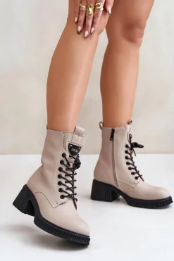 Ocieplane Botki Damskie Ze Skóry Naturalnej Vinceza 66671 Beżowe