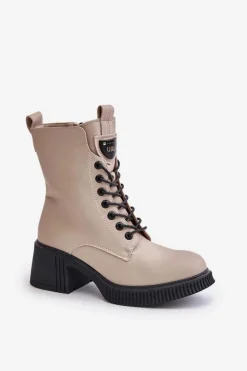 Ocieplane Botki Damskie Ze Skóry Naturalnej Vinceza 66671 Beżowe