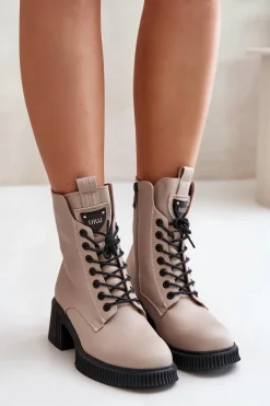 Ocieplane Botki Damskie Ze Skóry Naturalnej Vinceza 66671 Beżowe