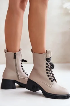 Ocieplane Botki Damskie Ze Skóry Naturalnej Vinceza 66671 Beżowe