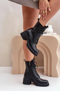 Ocieplane Botki Damskie Ze Skóry Naturalnej Vinceza 66671 Czarne