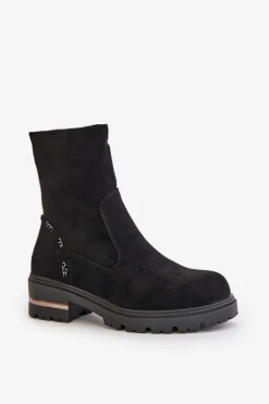 Ocieplane Botki Damskie Z Eko Zamszu Na Zamek Czarne Narilie