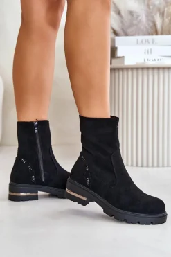 Ocieplane Botki Damskie Z Eko Zamszu Na Zamek Czarne Narilie