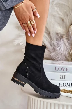 Ocieplane Botki Damskie Z Eko Zamszu Na Zamek Czarne Narilie