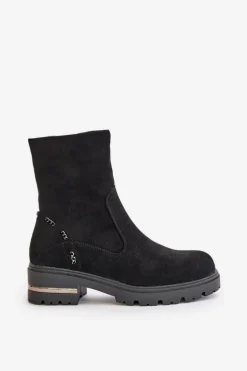 Ocieplane Botki Damskie Z Eko Zamszu Na Zamek Czarne Narilie