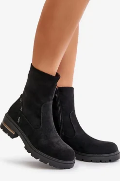 Ocieplane Botki Damskie Z Eko Zamszu Na Zamek Czarne Narilie