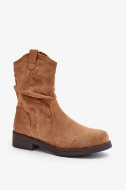 Ocieplane Botki Damskie Z Marszczeniem I Zdobieniem Camel Etteara