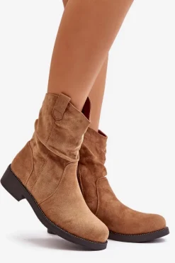 Ocieplane Botki Damskie Z Marszczeniem I Zdobieniem Camel Etteara