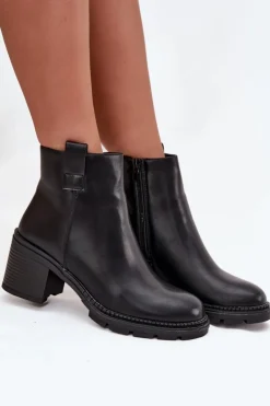 Ocieplane Botki Damskie Z Eko Skóry Na Obcasie Czarne Alvena
