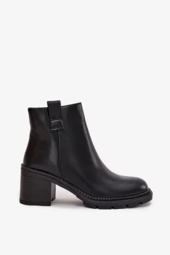 Ocieplane Botki Damskie Z Eko Skóry Na Obcasie Czarne Alvena