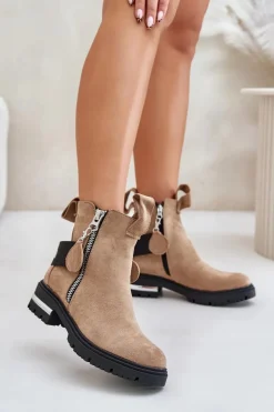 Ocieplane Botki Damskie Z Suwakiem Brązowe Calvaro