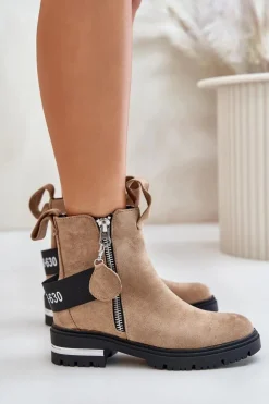 Ocieplane Botki Damskie Z Suwakiem Brązowe Calvaro