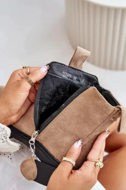 Ocieplane Botki Damskie Z Suwakiem Brązowe Calvaro