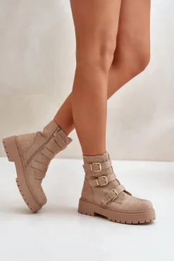 Ocieplane Botki Damskie Ze Zdobieniem Beżowe Ciascia