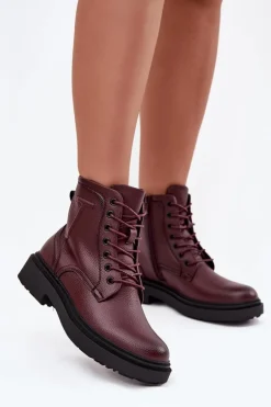 Ocieplane Botki Damskie Z Naturalnej Skóry Sergio Leone BT25248-S Bordowe